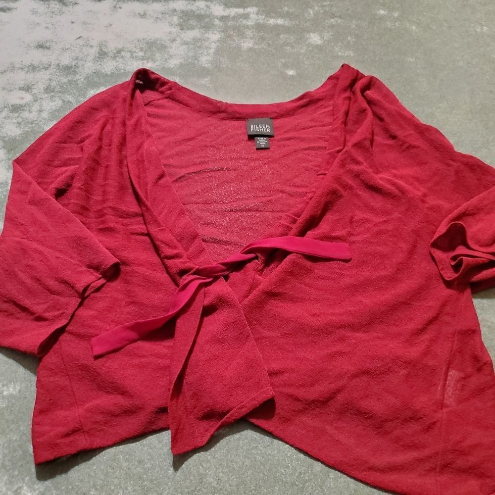 Eileen Fisher red Lightweight tie front shrug sz XL